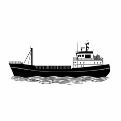 Obraz premium Minimalistic Container ship. Transport ship, graphic black outline hand drawn on white background