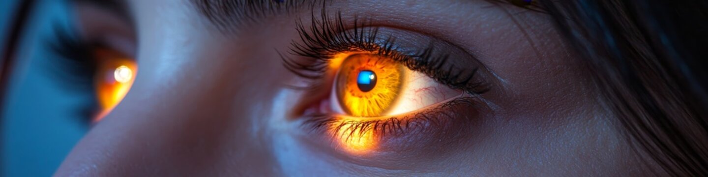 Close-Up Of A Woman s Eye With A Bright Light Reflection Illuminating The Pupil In The Dark