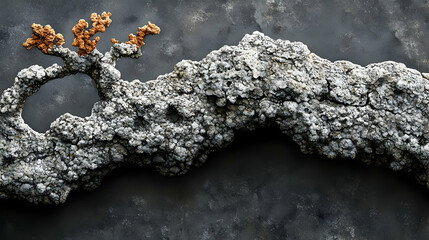 A textured landscape with rough white rock-like formations  golden coral-like structures against a dark slightly sp