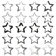 Decorative star icons. Various outline shapes. Vector celestial collection. Simple cosmic forms.