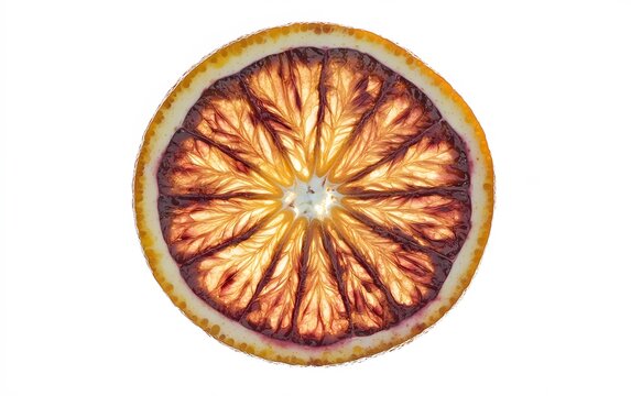 Dried Blood Orange Slice, Vibrant Citrus Fruit, Backlit, Closeup