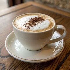 Obraz premium Coffee and cappuccino cups with cinnamon and foam on a table, showcasing a cozy breakfast scene