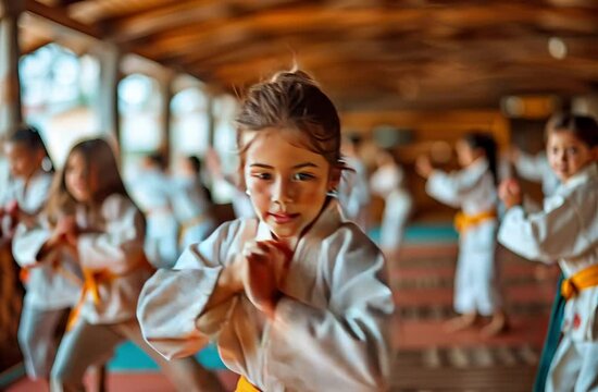 Children practicing martial arts on a tatami