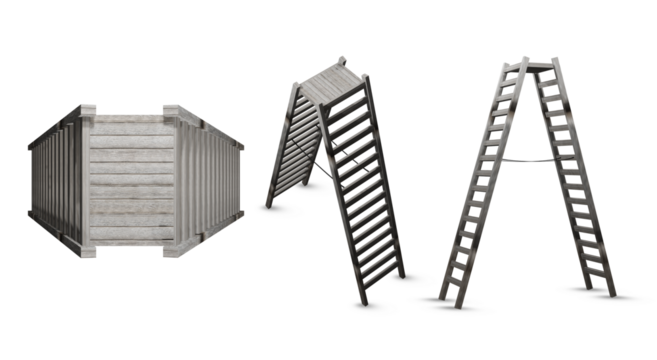 Double wooden ladder PSD on editable transparent background