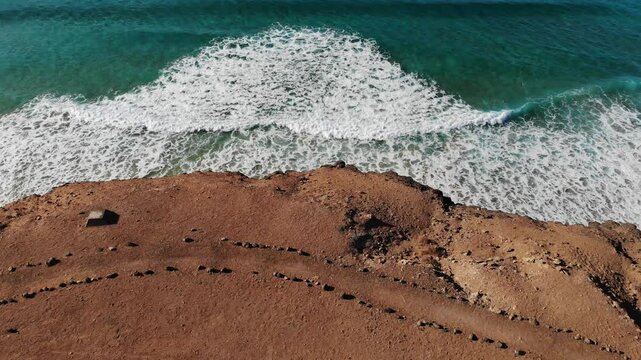 Playa de la Escalera beach, drone point of view in Fuerteventura island of Canary Islands, Spain.