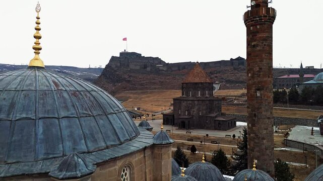 Aerial view Kars Square Mosque Turkey