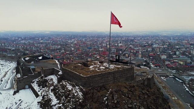 Kars castle aerial view in turkey