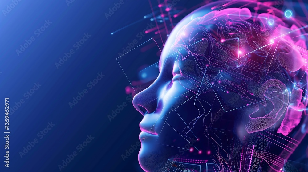 Poster ai-powered futuristic data visualization with 3d holographic elements, neural network patterns, and 