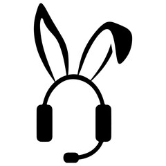 black icon of headphones with a microphone with rabbit ears which means support service