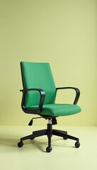 Empty green office chair on plain background with soft lighting,  soft lighting,  interior