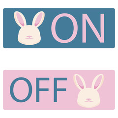 colored button icon with on and off buttons with Easter bunny design, for websites or mobile applications