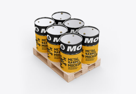 Oil Barrels with Pallet Mockup