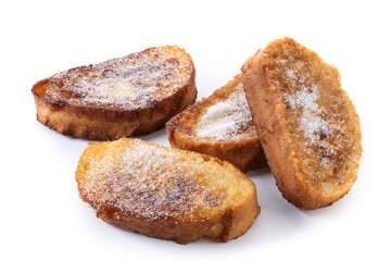Traditional Spanish torrijas for Holy Week isolated on white background
