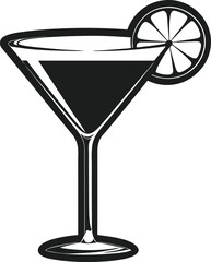 Martini Glass Silhouette with Lemon Slice – Elegant Cocktail Vector Illustration
