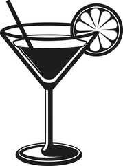 Cocktail Glass Silhouette with Lemon Slice and Straw – Stylish Vector Illustration