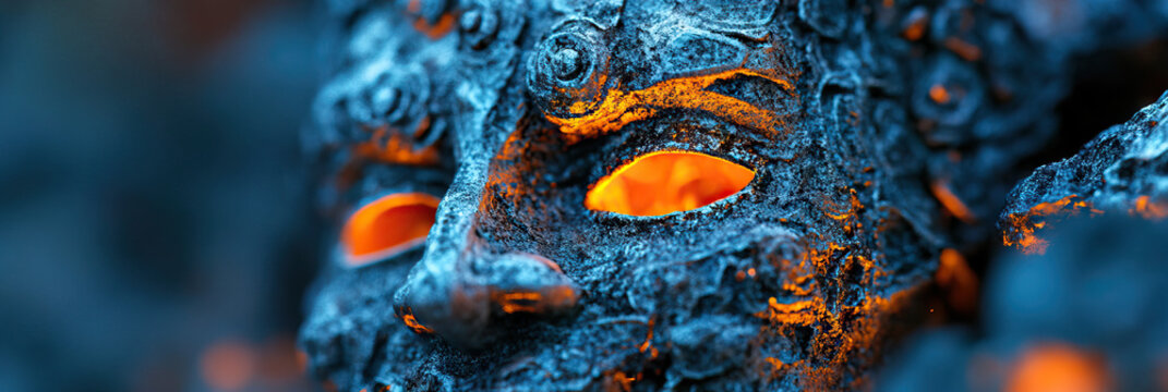 Glowing-Eyed Stone Sculpture Detail - Powered by Adobe