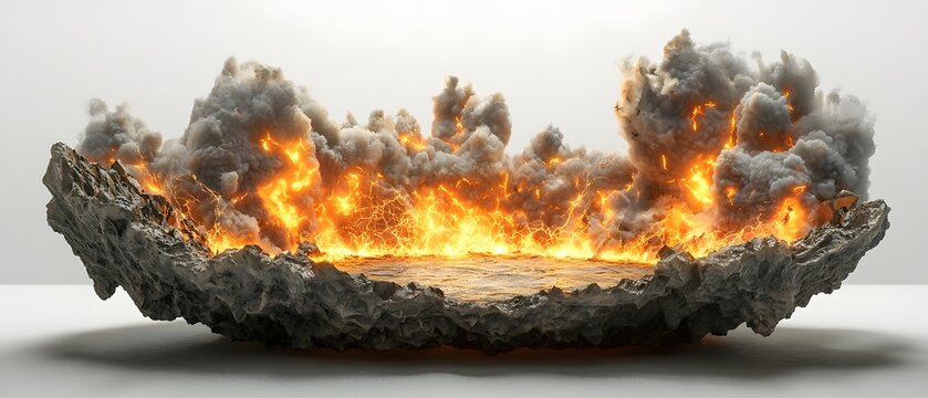 Powerful meteorite impact explosion with shattering crater and debris cloud