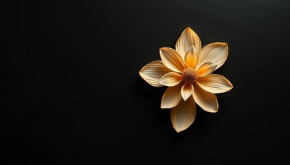 Abstract beige flower on black, textured strokes, deep shadows, subtle color gradations, generative ai, abstract