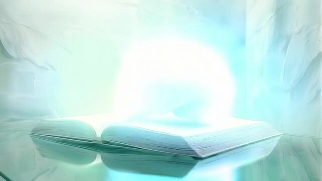Pulsating video of a brain on an open book, symbolizing thinking, intelligence, and learning, copy space
