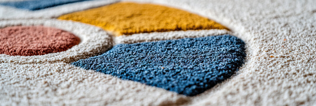 Beige, Blue, Yellow, and Brown Textured Rug Detail