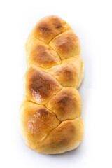 Traditional Easter braided bread. Tsoureki braid isolated on white background