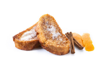 Traditional Spanish torrijas for Holy Week isolated on white background