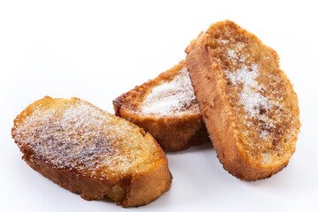 Traditional Spanish torrijas for Holy Week isolated on white background