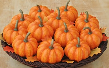 Obraz premium Autumn Harvest, A Basket of Decorative Pumpkins