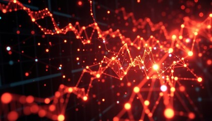 Abstract Red Data Network Visualization Points and Lines