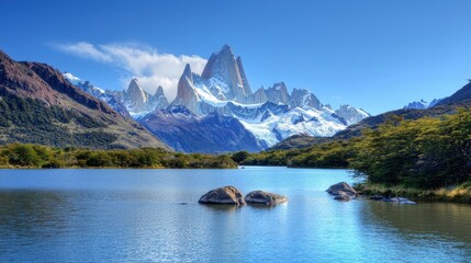 Majestic Patagonia  Glacial Lake   Mountain Peak Landscape