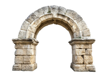 Obraz premium A realistic photograph of an ancient Roman stone archway, isolated on a white background