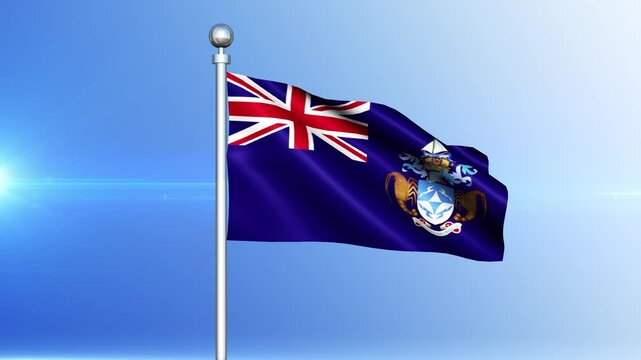Tristan da Cunha flag waving on pole seamless loop. Flag of the Tristan da Cunha