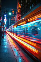 Obraz premium Abstract light trails from moving vehicles at night creating dynamic, colorful streaks