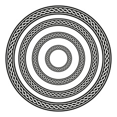 Intertwined circle pattern. Braided ring shape. Ornamental loop style. Vector rope motif.