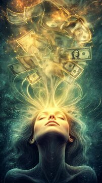 Mindscape of Prosperity Unfolding Uplifting Visuals of Wealth and Abundance in a Dreamlike Setting. Ideal for Social Media, Stories, Advertising
