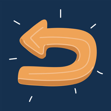 Cartoon vector illustration of a back arrow, symbolizing a return to the past and guiding new beginnings.