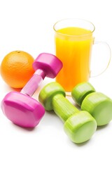 Healthy Lifestyle Fitness Dumbbells Orange Juice