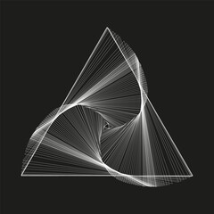 Triangle illusion icon. Geometric wireframe shape. Abstract perspective design. Black background vector.