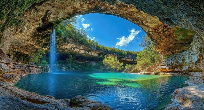 Hamilton Pool - Natural Beauty in Austin, Texas. Blue Water Cave in America