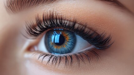 Obraz premium Stunning Close-Up of a Woman's Eye with Long, Lush Eyelashes and Captivating Blue Iris