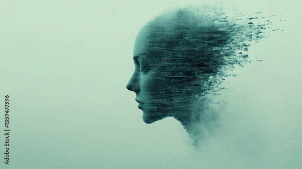 Poster A ghostly AI consciousness diffusing into static, its final log files unraveling in a glowing