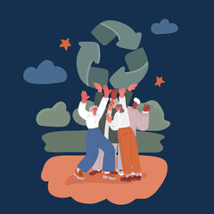 Cartoon vector illustration of a woman nurturing a man with affection, pouring love from a watering can, symbolizing emotional care and connection.