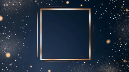 Naklejka premium Elegant Dark Blue Background with Gold Frame and Sparkling Glitter