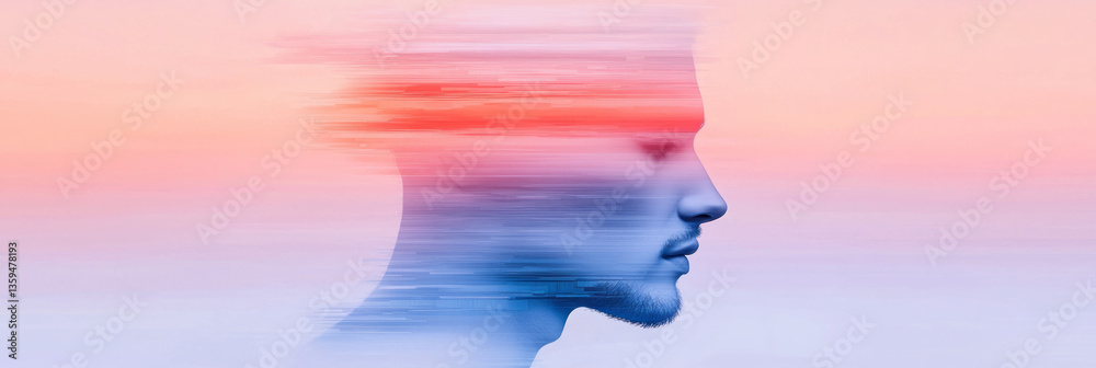 Poster An abstract being in an endless data ocean, pausing before a divine error the truth in the glitch,