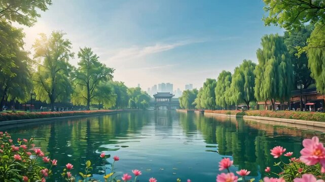 amazing Kunming Lake in Beijing, China, summer day

