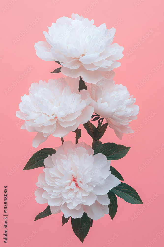 Aufkleber a realistic digital render of floating peony blossoms with subtle shadows over a radiant pink