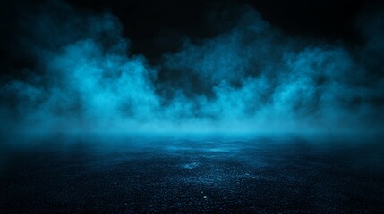 Fototapeta premium Asphalt Road with Cyan-Blue Fog