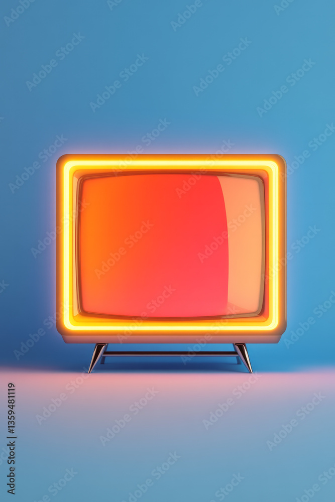Poster an old television on a minimalist gradient background, glowing with soft ambient screen light,