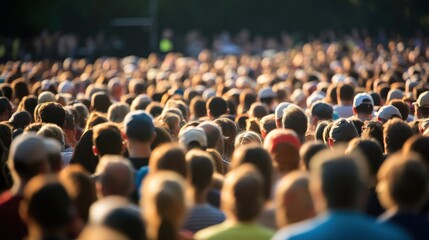 Obraz premium Large crowd attending outdoor event during golden hour