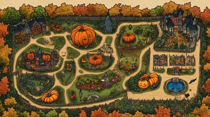 Halloween Treasure Hunt Map with Giant Pumpkins and Spooky Vibes